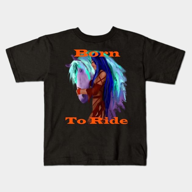 Born to ride horse riding colorful rainbow horse quote Kids T-Shirt by starchildsdesigns